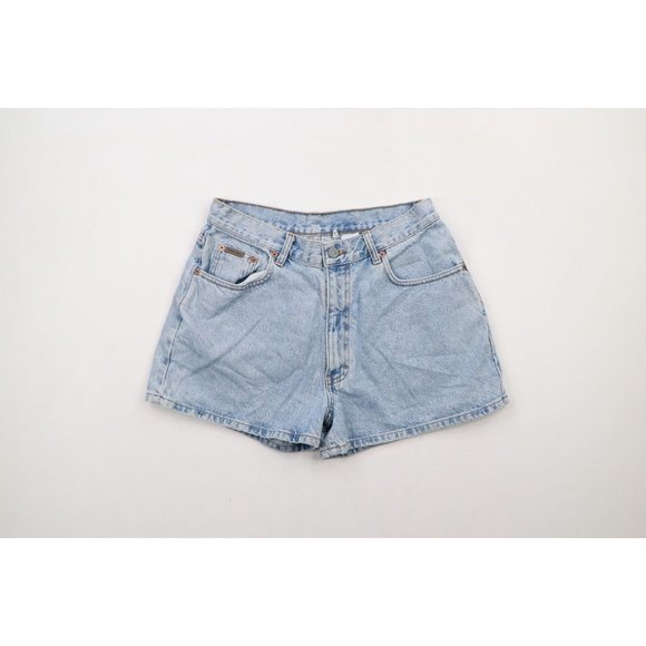 Vintage 90s Calvin Klein Womens 11 Distressed Spell Out Denim Jean Shorts Blue